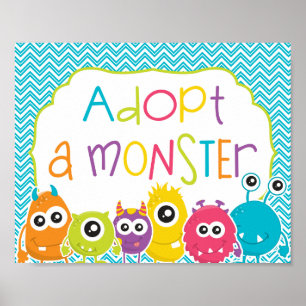 Poster Pequeno Monstro Aniversário Adota um Sinal de Mon