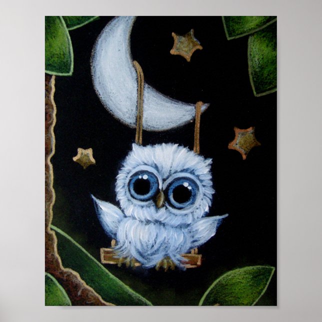 POSTER PEQUENO OWL AZUL NADANDO DA LUA (Frente)
