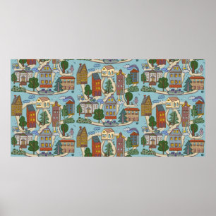 Poster pequeno padrão de casas de cidades
