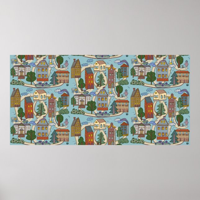 Poster pequeno padrão de casas de cidades (Frente)