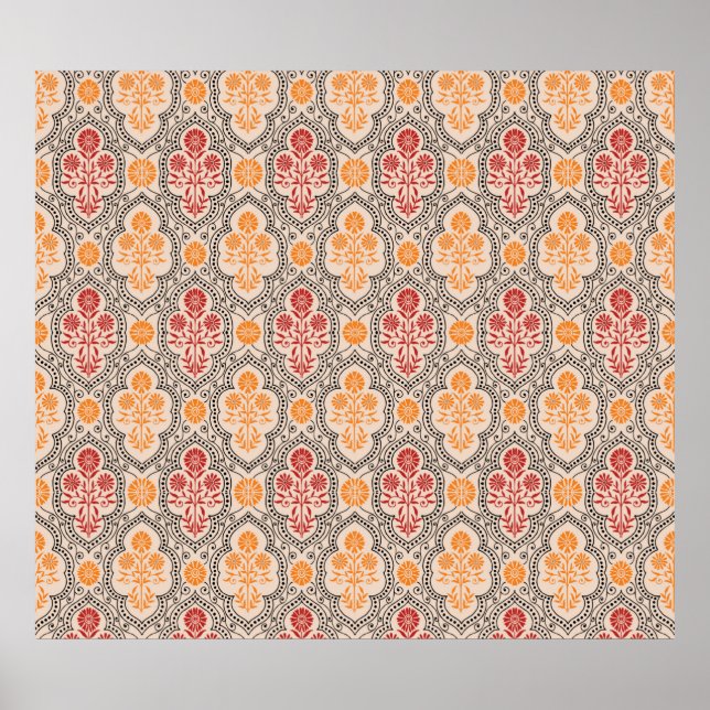 POSTER PEQUENO PADRÃO DE FLORES MÚGHPLOS DESIGN DE FUNDO  (Frente)