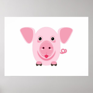 Poster Pequeno porco rosa feliz e fofo