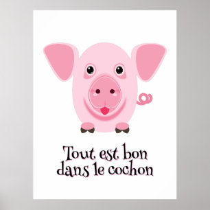 Poster Pequeno porco rosa feliz e fofo