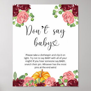 Poster Pequeno pôster floral de abóbora Não diga bebê
