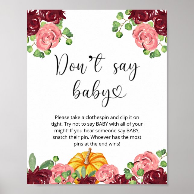 Poster Pequeno pôster floral de abóbora Não diga bebê (Frente)