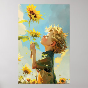 Poster Pequeno Príncipe Caprichoso Cheirando Girassóis Ca