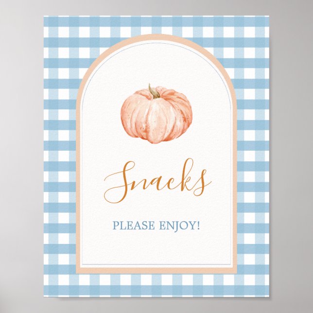 Poster Pequeno Pumpkin Boho Blue Gingham Snacks (Frente)
