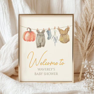 Poster Pequeno Pumpkin Fall Clothes Girl Welcome Sinal