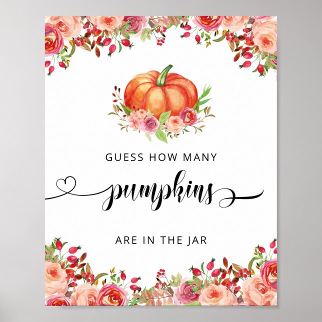 Poster Pequeno Pumpkin Floral Adivinha Quantos Pumpkins (Frente)