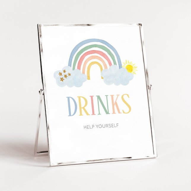 Poster Pequeno Raio de Sinal de Bebidas Arco-íris do Sol (Rainbow Baby Shower Drinks Sign)