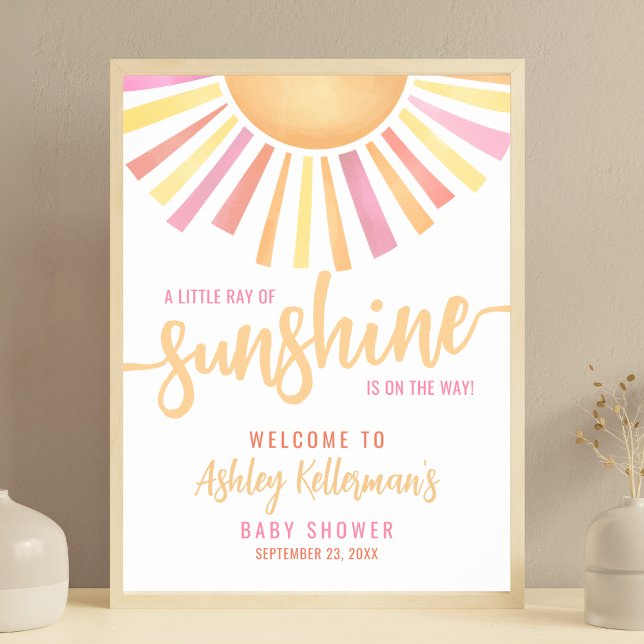 Poster Pequeno Raio De Sinal De Boas-Vindas Do Chá de fra (Little Ray Of Sunshine Baby Shower Welcome Sign)