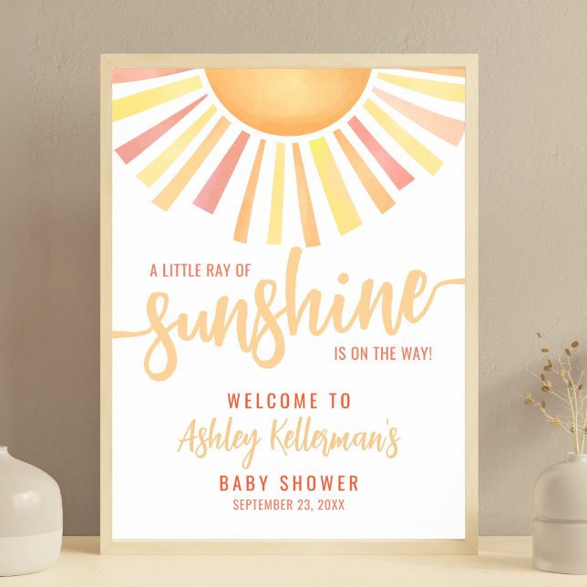 Poster Pequeno Raio De Sol Bebe Placa De Boas Vindas Para (Little Ray Of Sunshine Baby Shower Welcome Sign)