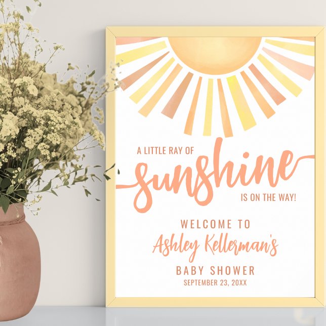 Poster Pequeno Raio De Sol Bem-vindo ao Chá de Bebê (Little Ray Of Sunshine Baby Shower Welcome Sign )
