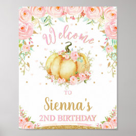 Poster Pequeno segundo aniversário Pumpkin Sinal de Boas-