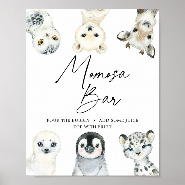 Poster Pequeno Sinal de Bar Mimosa Chá de fraldas Ártico (Frente)