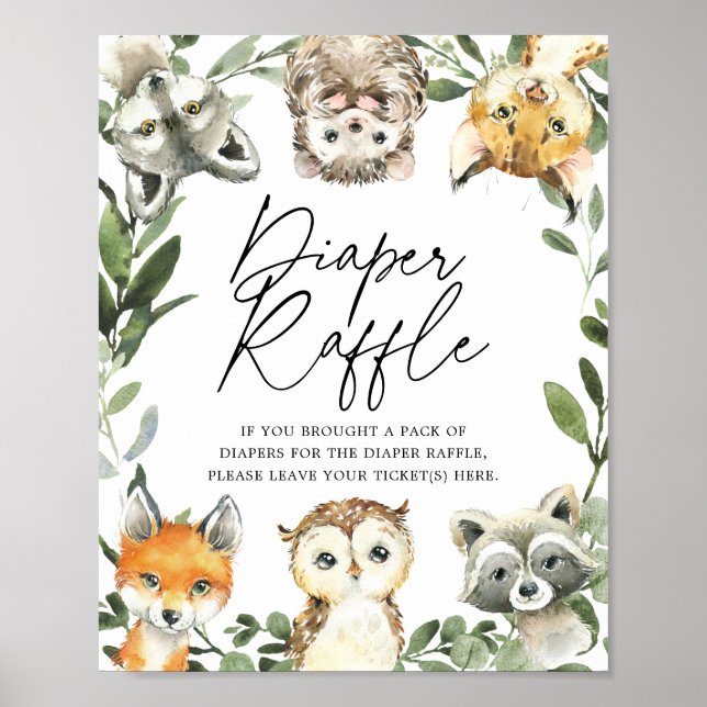 Poster Pequeno Sinal de Fralda de Woodland Raffle (Frente)