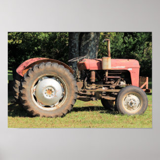 Póster Pequeno Trator Vermelho Com Rodas De Cinza