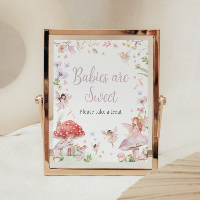 Poster Pequenos bebês brancos e fadas são doces (Whimsical Little Fairy Baby Shower Babies are Sweet Sign)