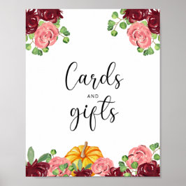 Poster pequenos cartões de abóbora e chá de fraldas de pr