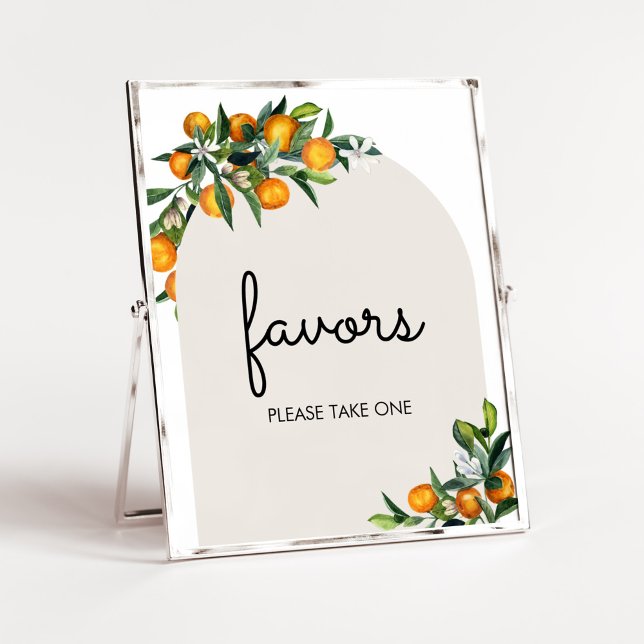 Poster Pequenos Chás de fraldas De Laranja De Citrus Cuti (Gender Neutral Citrus Baby Shower Favors Sign)