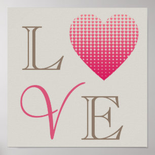 Póster Pequenos corações rosa Amor fundo cinza vermelho