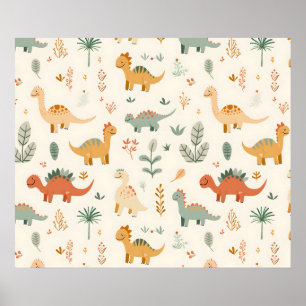 Poster Pequenos Dinossauros Beige Toneladas Neutrais