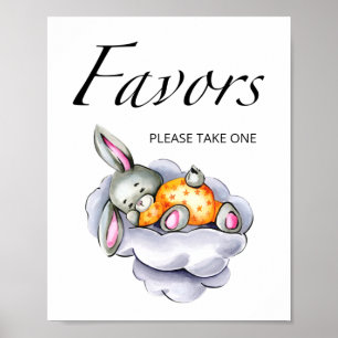 Poster Pequenos favores de chá de fraldas de coelhinho