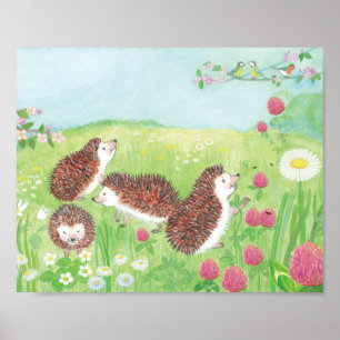 Poster Pequenos Hedgehogs no Prado