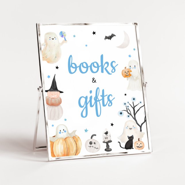 Poster Pequenos Livros e Presentes do Halloween (A Little Boo Baby Shower Books and Gifts Sign)