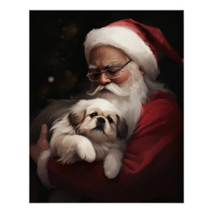 Póster Pequinês Com Papai Noel Natal Festivo