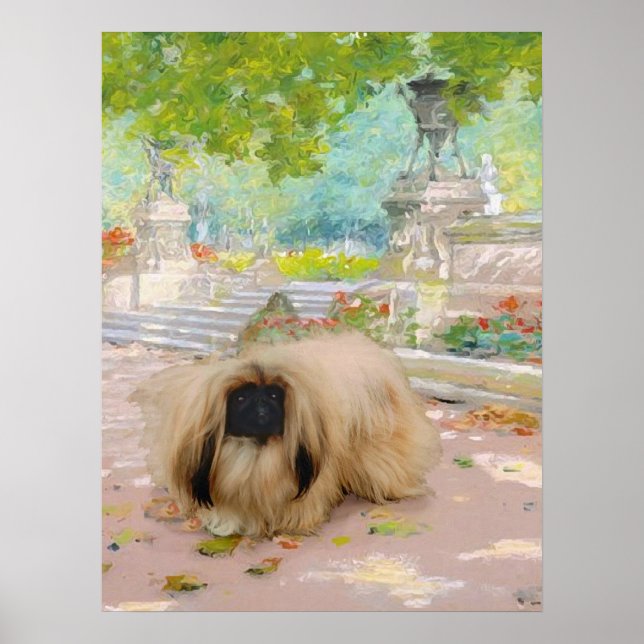 Póster Pequinês Mel em Ambiente Floral (Frente)