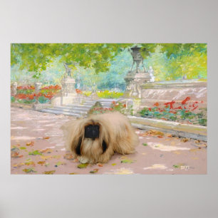 Póster Pequinês Mel em Ambiente Floral