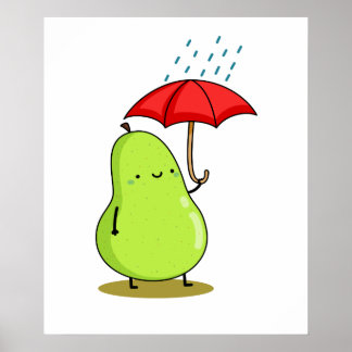 Poster Pera Kawaii Cuja Lágrima É Com Guarda-Chuva