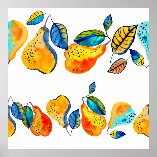 Poster Pera pintada manualmente com aquarelas em borda se (Frente)