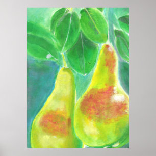Poster Peras que penduram da pintura da árvore