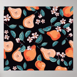 Poster Peras suculentas: padrão de fruta desenhado à mão.