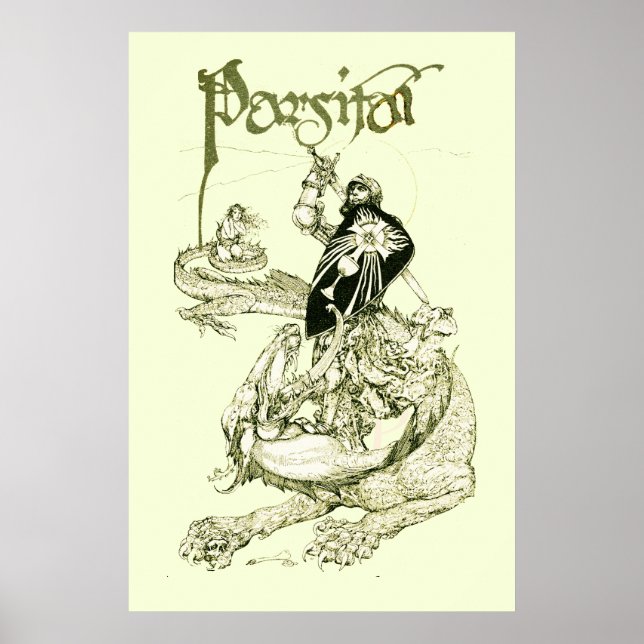 PÓSTER PERCEVAL LUTANDO CONTRA DRAGÃO, BUSCA SANTO GRAAL  (Frente)