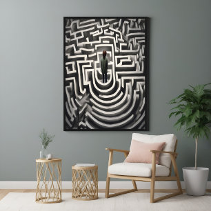 Póster Perdida na Arte Abstrato de Maze Preta-e-Branca