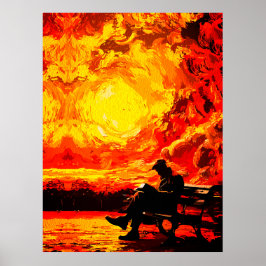 Poster Perdido em Pensamento – Reflexão Surreal do Pôr do