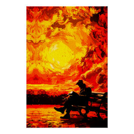 Póster Perdido em Pensamento – Reflexo Surreal do Pôr do 