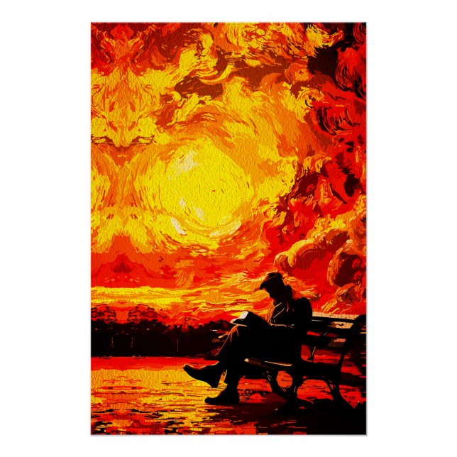 Póster Perdido em Pensamento – Reflexo Surreal do Pôr do  (Frente)