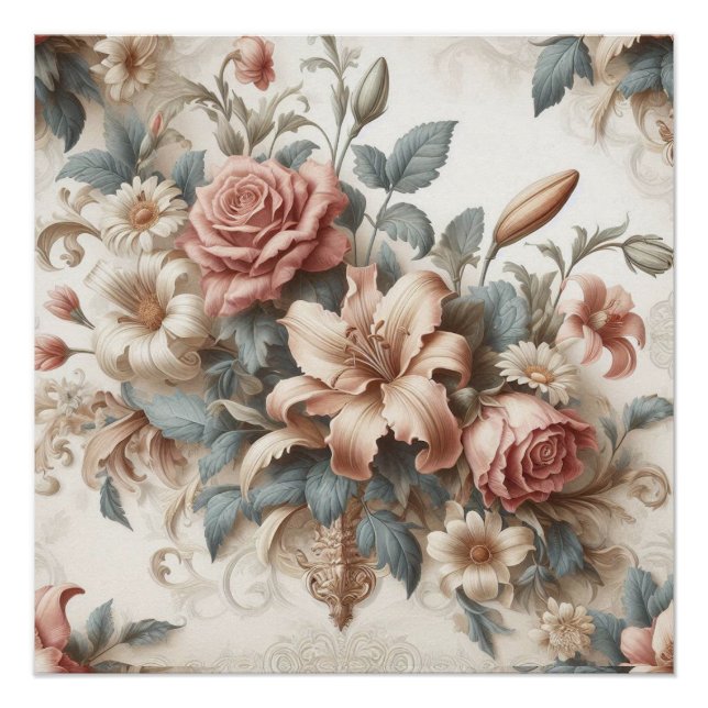 Póster Perfeição Floral Antiquada Clara (Frente)