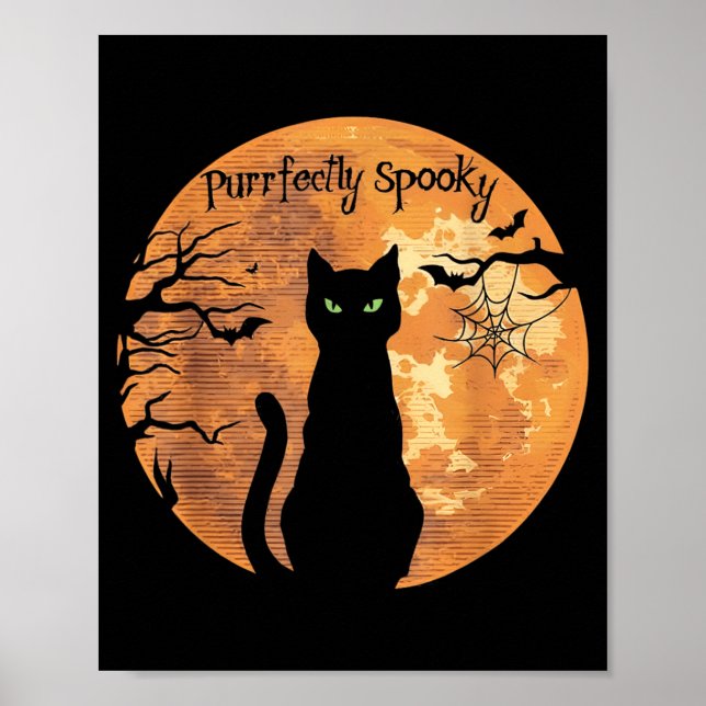 Poster Perfeitamente Assustador Gato Preto no Halloween (Frente)