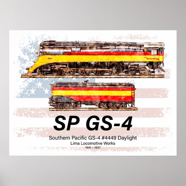 Poster Perfil da locomotiva GS-4 Daylight da Southern Pac (Frente)