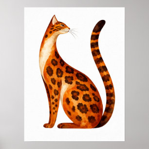 Poster Perfil de Gato Bengal em Aquarela