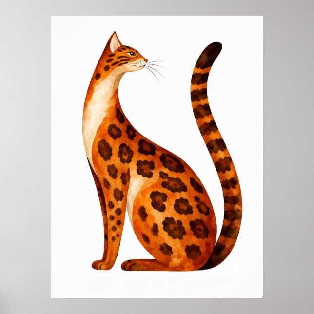 Poster Perfil de Gato Bengal em Aquarela (Frente)