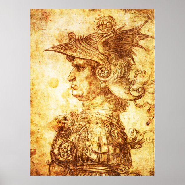 Poster PERFIL DE GUERREIRO EM CAPACETE DE DRAGÃO Desenho  (Frente)