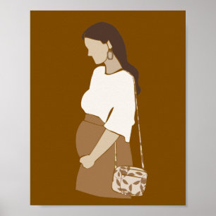 Poster Perfil de Mulher Grávida Abstrata Arte de Maternid