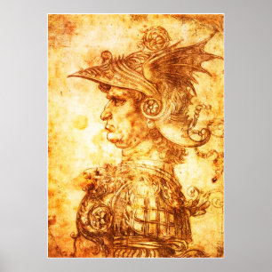 Poster PERFIL do GUERREIRO no desenho do Sepia do