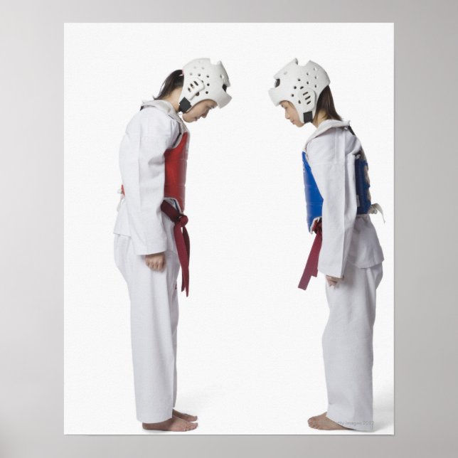 Póster Perfil lateral de dois jogadores taekwondo curvand (Frente)